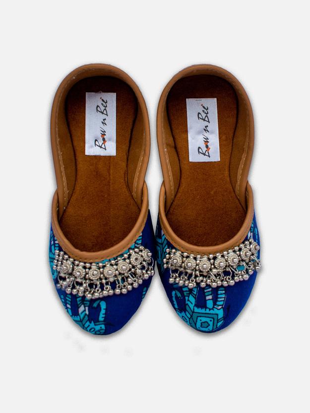 BownBee Hathi Printed Payal Jutti for Girls- Blue