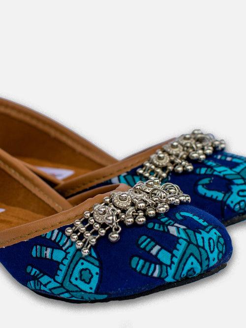 BownBee Hathi Printed Payal Jutti for Girls- Blue