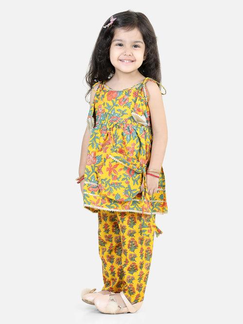 BownBee Sibling Cotton Kurti Pant and Kurta pajama Set-Yellow