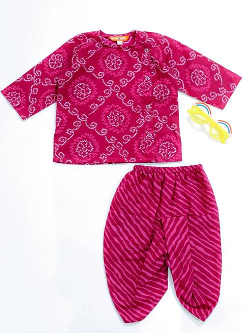 BownBee Pure Cotton Printed Kurta Dhoti Set for Baby Boy - Pink