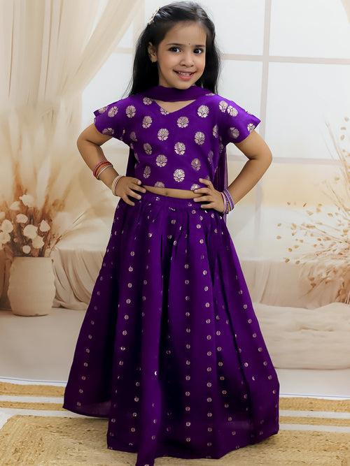 BownBee Pure Chanderi Choli with Lehenga & Dupatta for Girls - Purple