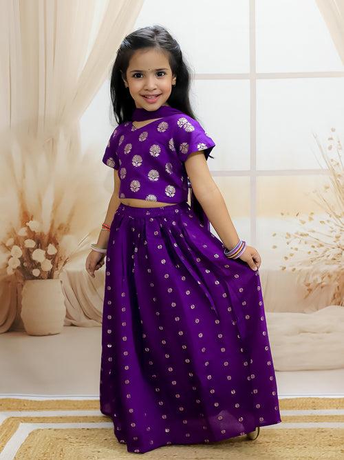 BownBee Pure Chanderi Choli with Lehenga & Dupatta for Girls - Purple