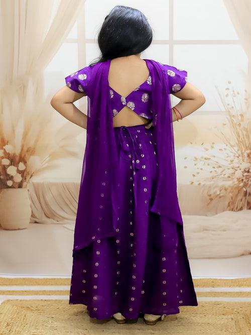 BownBee Pure Chanderi Choli with Lehenga & Dupatta for Girls - Purple