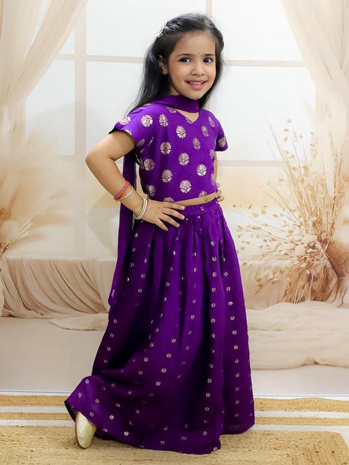 BownBee Pure Chanderi Choli with Lehenga & Dupatta for Girls - Purple