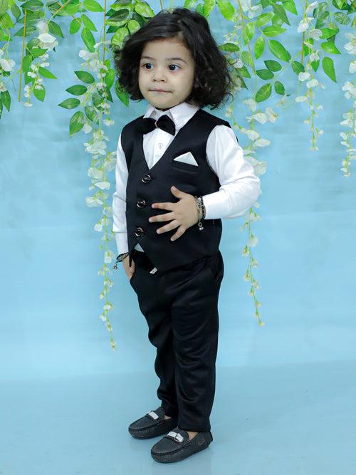 BownBee Pant Shirt Set with Waistcoat and Tie for Boys- Black