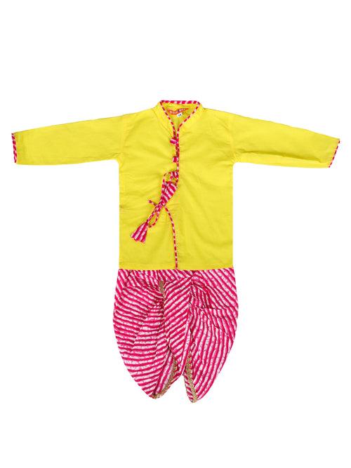 BownBee  Baby Boys Pure Cotton Full Sleeve Dhoti Kurta for Baby Boy- Yellow