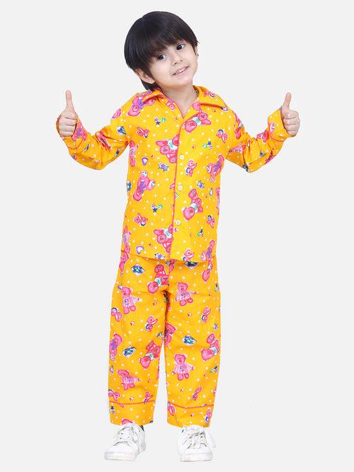 BownBee Full Sleeve Printed Night Suit- Yellow