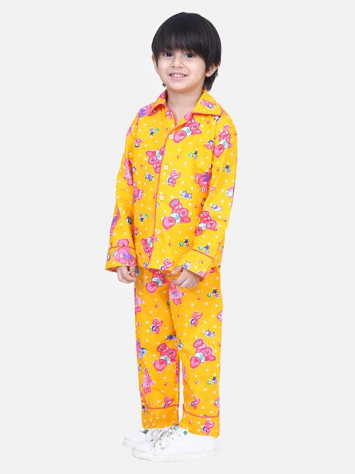 BownBee Full Sleeve Printed Night Suit- Yellow