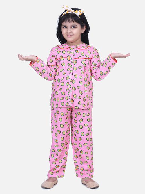 BownBee BownBee Girls Full Sleeve Printed Night Suit- Pink