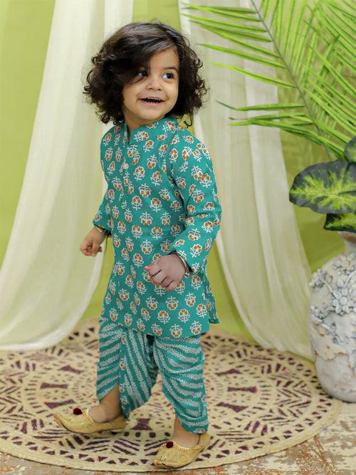 BownBee Full Sleeve Pure Cotton Dhoti Kurta for Boys- Blue