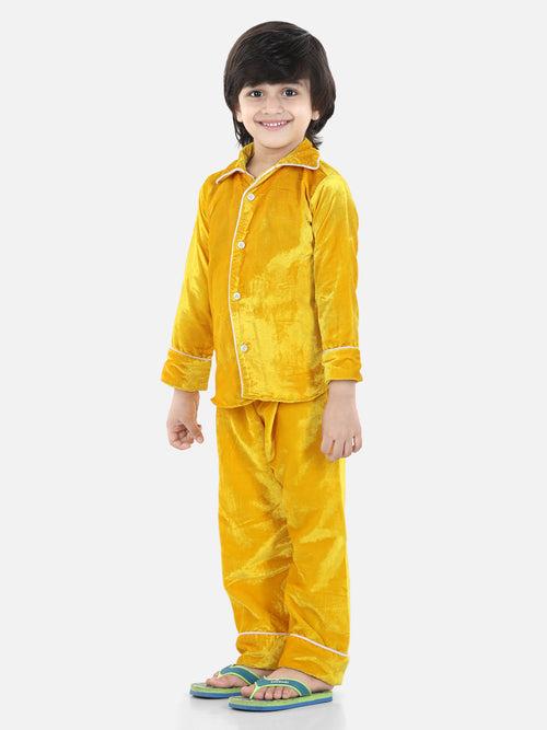 BownBee Full Sleeve Velvet UniSex Night Suit- Yellow