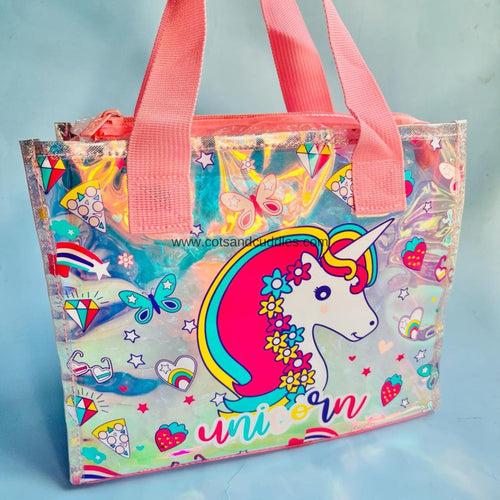 Premium Quality Unicorn Printed Multipurpose Holographic Tote Bag (Pink Unicorn)