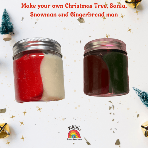 Set of 2 Playdough Jar - Christmas themed - Make your own santa., snowman, gingerbread mana dn xmas tree- organic, taste safe and handmade peppermint playdough jars