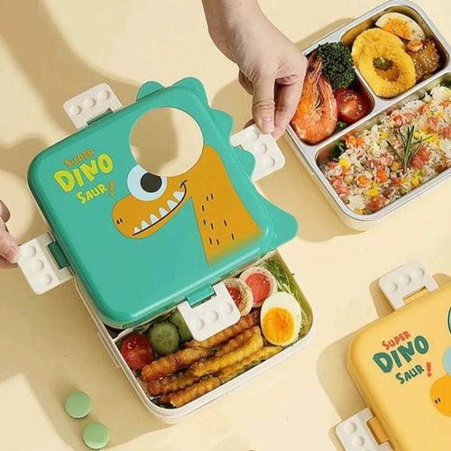 1120ml 5 Compartment Dino Eye Design Steel Lunch Box with Spoon and 70ml Salad Cup