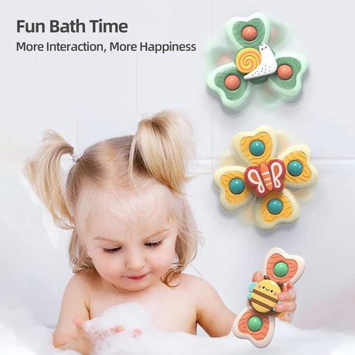 3 Pcs Silicone Suction Cup Spinner Bath Toys for Kids