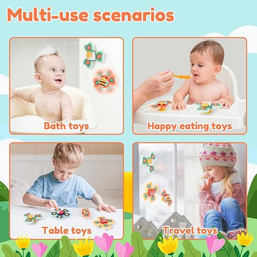 3 Pcs Silicone Suction Cup Spinner Bath Toys for Kids