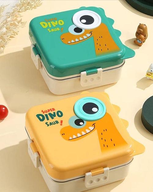 1120ml 5 Compartment Dino Eye Design Steel Lunch Box with Spoon and 70ml Salad Cup