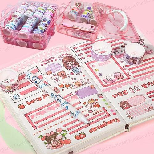 100Pcs Designer Washi Tape Set: Decorative Tapes with Kawaii Stickers and Accessories - Perfect for DIY Art & Crafts, Wrapping