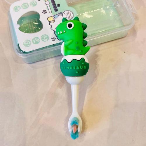 Cute 3D Baby Dino Shape Microfiber Soft Bristles Toothbrush with Travel Case for Kids Age 2+ (Pack of 1)