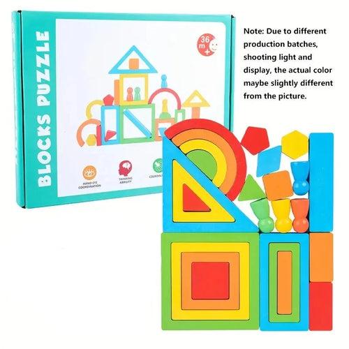 Wooden Geometric Building Blocks Puzzle for Kids