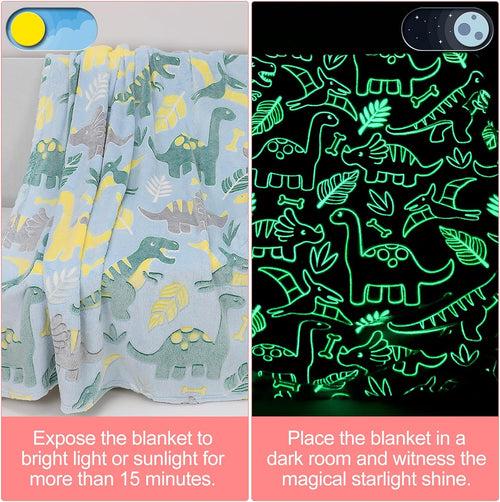 Premium Super Soft Warm Cozy Furry Blanket Glow in The Dark (5ft x 6ft) (Dino)