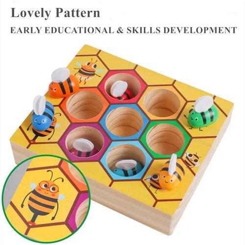 Montessori Wooden Bee Hive Catching Game for Toddlers