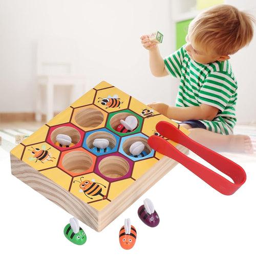 Montessori Wooden Bee Hive Catching Game for Toddlers