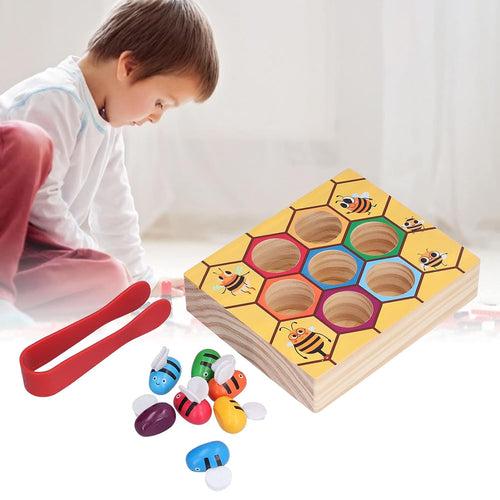 Montessori Wooden Bee Hive Catching Game for Toddlers