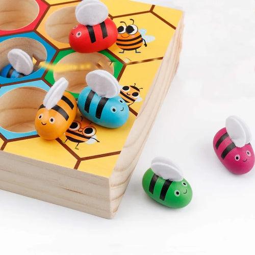 Montessori Wooden Bee Hive Catching Game for Toddlers