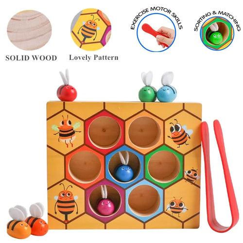 Montessori Wooden Bee Hive Catching Game for Toddlers