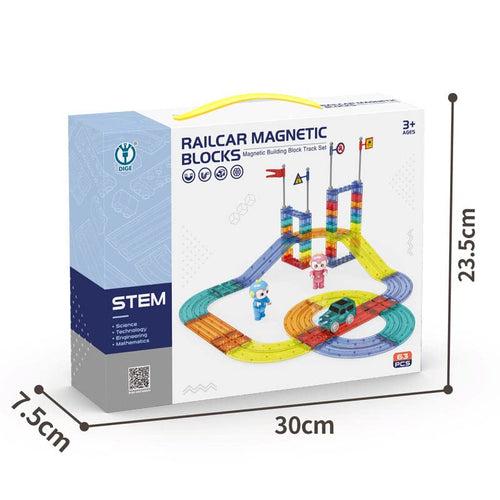 Railcar Magnetic Building Blocks Track Set 63 pcs Age 3+