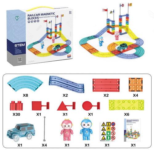 Railcar Magnetic Building Blocks Track Set 63 pcs Age 3+