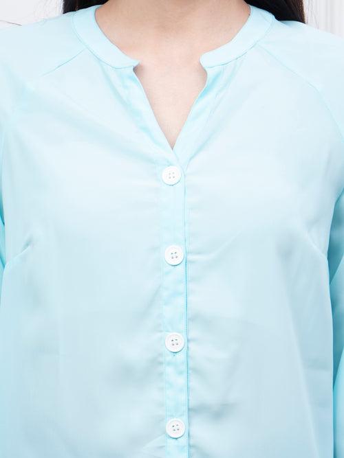 Women Blue Long line Full sleeves shirt