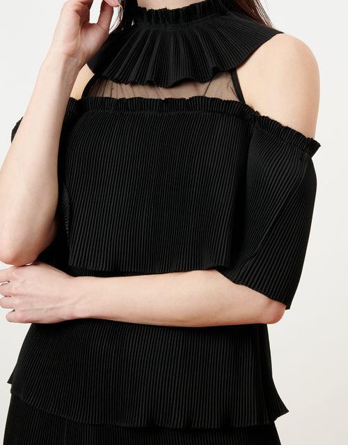 Black Halter Neck Ruffle Detail Dress