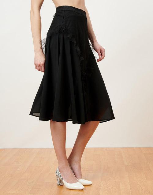 Black Ruffle Detail Midi Skirt