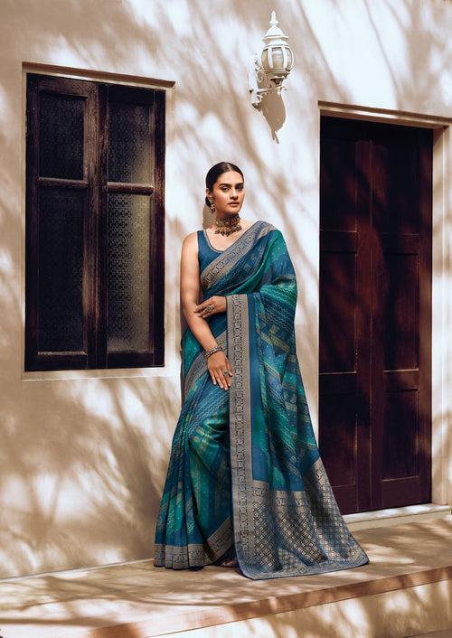 Indigo Blue Bandhani Saree in Viscose Woven