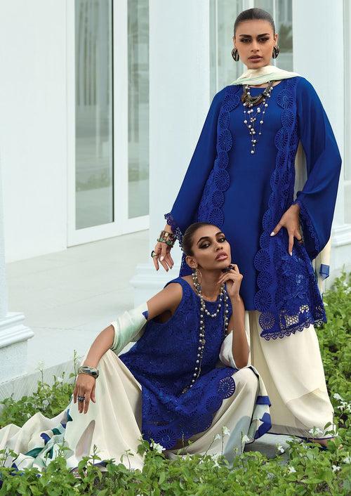 Royal blue cutwork jacket set