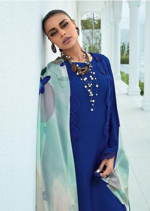 Royal blue cutwork jacket set