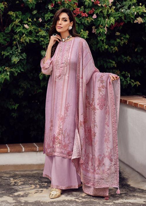 Lilac kurta set with hand work