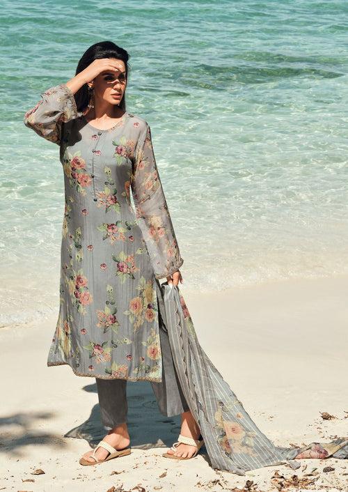 Cloud grey floral printed kurta set