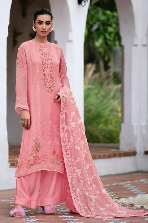 Salmon pink organza kurta set