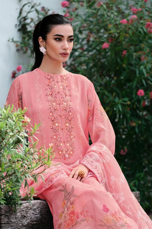 Salmon pink organza kurta set