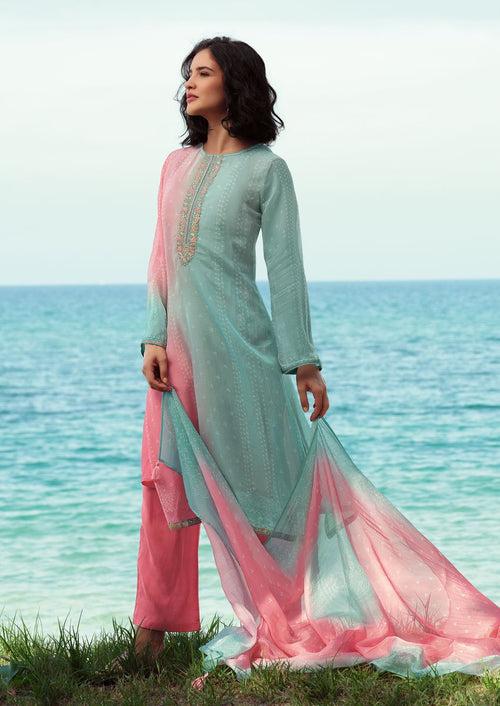 Printed ombre kurta set in organza