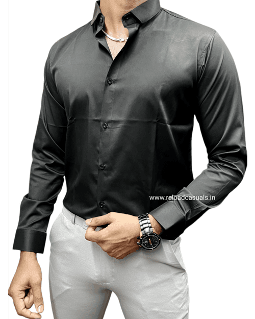Plain Satin Shirt  - Black