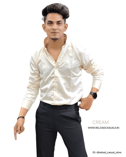 Plain Satin Shirt  - Cream