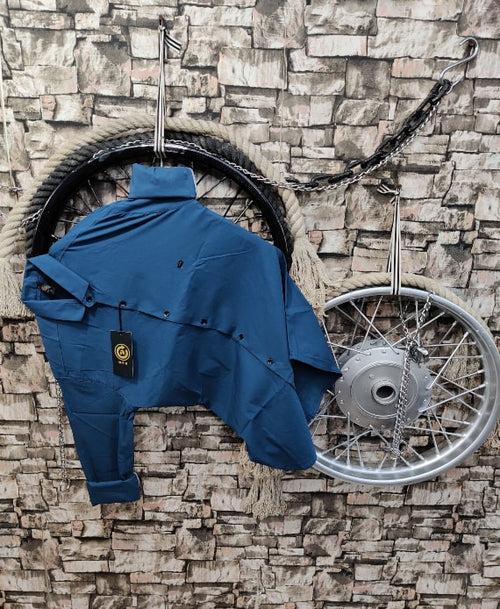 FORWAY DOUBLE TWILL LYCRA SHIRT - PEACOCK BLUE