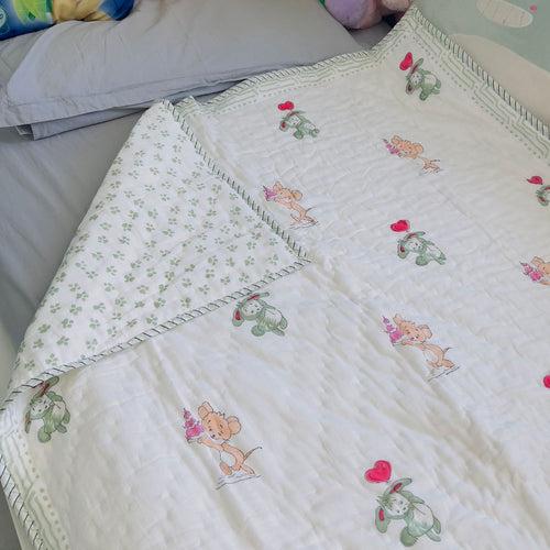 Cute Bunny Mulmul Baby Quilt