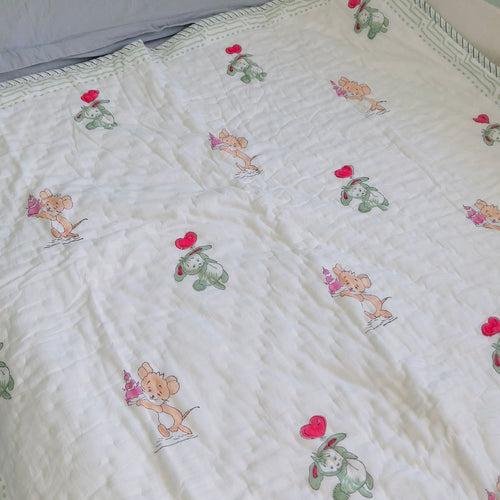 Cute Bunny Mulmul Baby Quilt