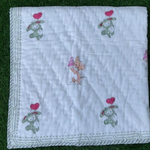 Cute Bunny Mulmul Baby Quilt