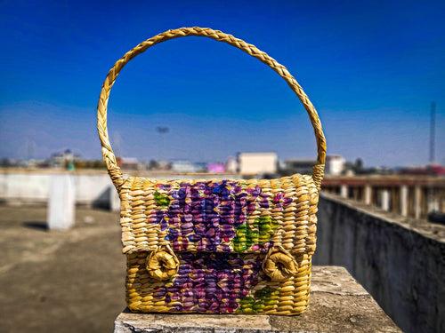 Small Square Kouna Bag With Lock And Hydrangea Print